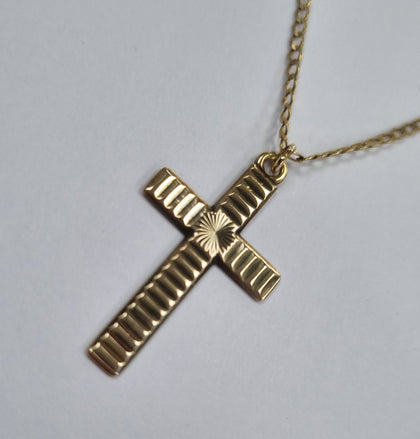 9ct Gold Necklace & Cross 16