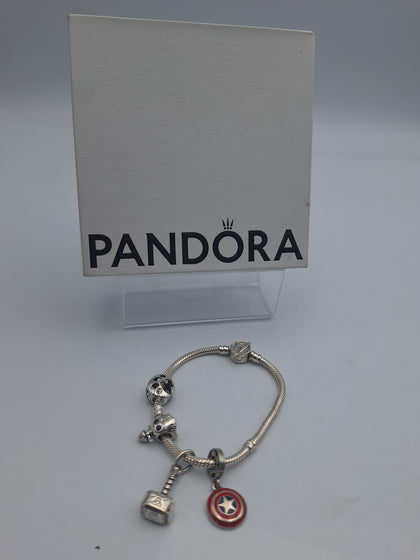 Pandora Marvel The Avengers Logo Clasp Snake Chain Bracelet with 4 marvel original charms BOXED