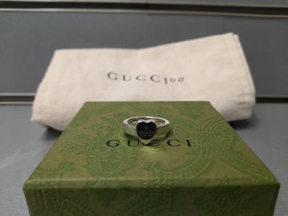 Gucci Trademark Heart Silver Ring Boxed with cloth bag