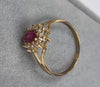 9ct Gold Ring Red/Clear Stones Size M