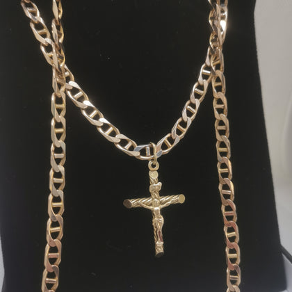 9K Thick Gold Chain with Cross Pendant 25.67Grans (375 Hallmarked), Size: 19