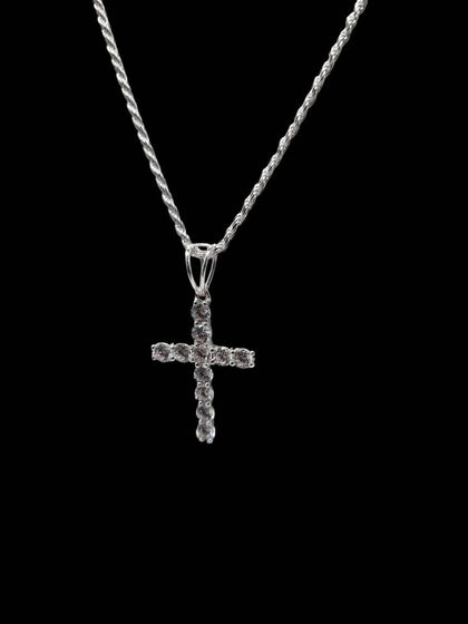 925 Sterling Silver Rope Chain Necklace With Diamontè Cross Pendant - 11.30 Grams - 24