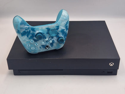 Microsoft Xbox One X 1TB black console with ice blue series controller and all leads UNBOXED