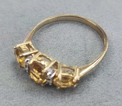 9ct Gold Citrine/Diamond Ring Size Q1/2