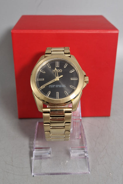 hugo boss watch with metal/steel strap  gold colour *collection only*