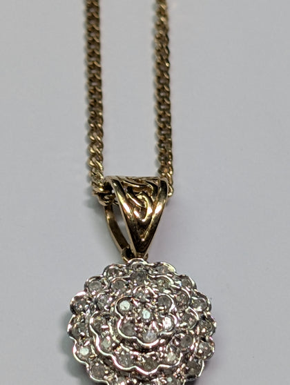 9ct Gold Chain With Floral Diamond Pendant