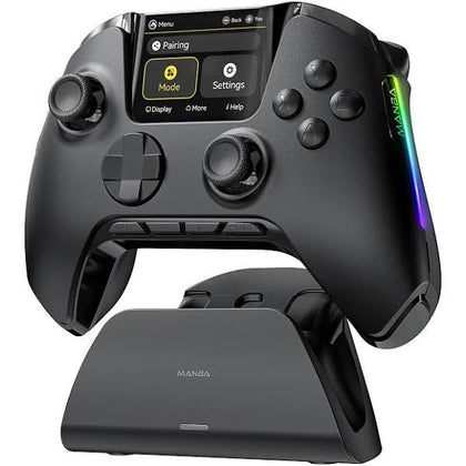Manba One Wireless Game Controller with Interactive Screen for Switch/Windows PC/iOS/Android, Hall Effect Stick and Trigger with Charging Pad (Black)