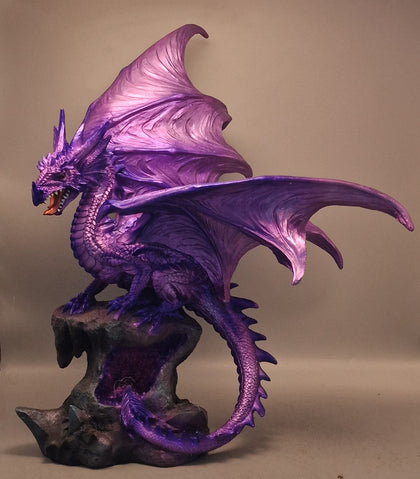 Purple Dragon stood on rock that lights up Boxed and Brand New stands 18'' High
