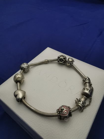 Pandora Bracelet (7 Charms, 925 ALE Hallmarked) 39.55G - Boxed - Approx 8