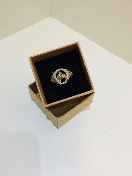 9ct Gold and Diamond Lucky Horse and Horseshoe  Ring.