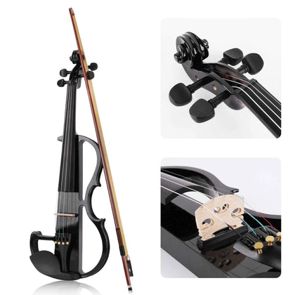 Vangoa Full Size 4/4 Solid Wood Electric Silent Violin with Chin Rest, Ebony Fit