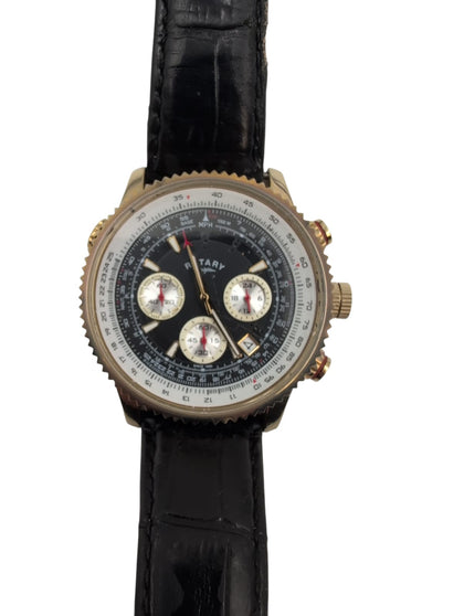 Rotary Men's Chronograph Black Leather Strap Watch Battery Operated 
