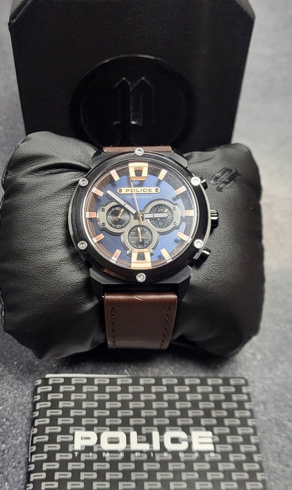 Police Armor II Black Dial Black Leather Strap Watch 15047