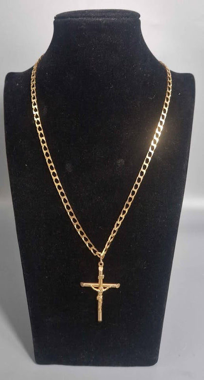 9CT Gold Necklace With Cross Pendent 12.4G 375 18