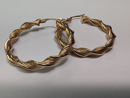 9ct Gold Textured Twist Hoop Earrings