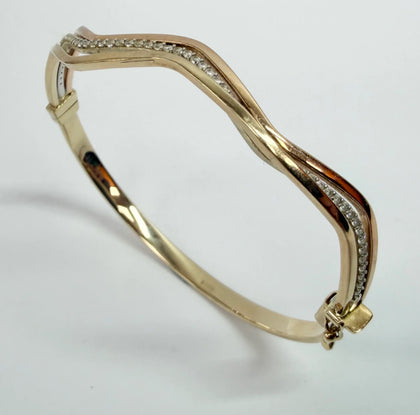 9ct White Gold, Rose Gold and Yellow Gold Cubic Zirconia Bangle