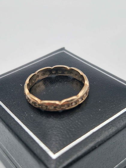 9ct Yellow Gold Vintage Marquise Design Cubic Zirconia Eternity Band Ring - Size S - 2.74 Grams