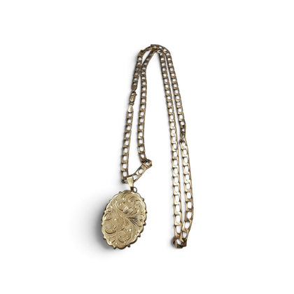 9CT Gold Square Curb Chain, with Large Locket 24.4Grams, Hallmarked, 23.5