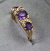 9ct Gold Ring Purple/Clear Stones Size "O"