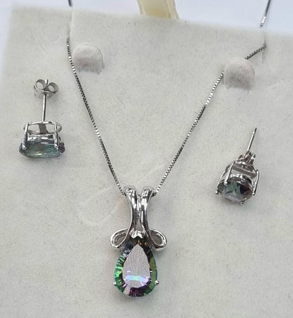 14ct White Gold Necklace/Earring Set Mystic Topaz