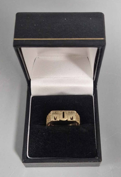 9ct GOLD MUM RING 375 2.3G 1'' Size R