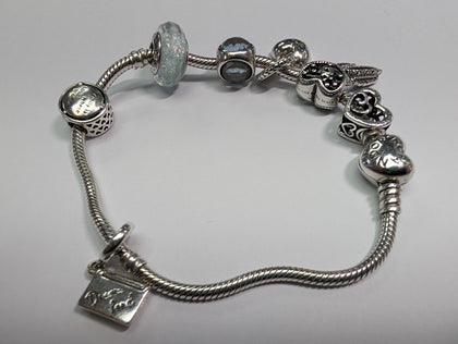 Silver Pandora Charm Bracelet With 7 Charms