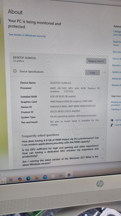 HP ALL IN ONE WINDOWS 10, RADEON R5, 8GBRAM, 1TBHD