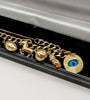 **SALE** 9CT HALLMARKED, YELLOW GOLD 8 9CT CHARMS & HEART SHAPED CLASP ON CRUBED CHAIN, 20.2G, 3-7"