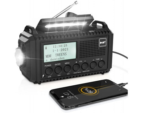 ROCAM Wind Up Solar Radio, DAB/FM Radio with 5000mAh Rechargeable Power Bank, Solar Panel/USB/Hand Crank Charger