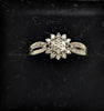 9CT HALLMARKED 375, WHITE GOLD, Stone Embedded Flower Design, SIZE: O/7, 2.5g, Boxed