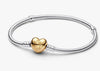 Pandora bracelet with gold heart clasp 17cm