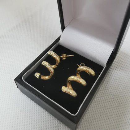 9K Gold Curly Earrings, Hallmarked 375 & Tested, 2.60Grams, Box Included