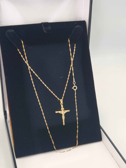 9ct Yellow Gold Twisted Chain Necklace With Crucifix Pendant - 1.49 Grams - 18