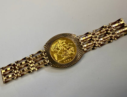 22ct 1982 Half Sovereign 9ct Woven Link Bracelet