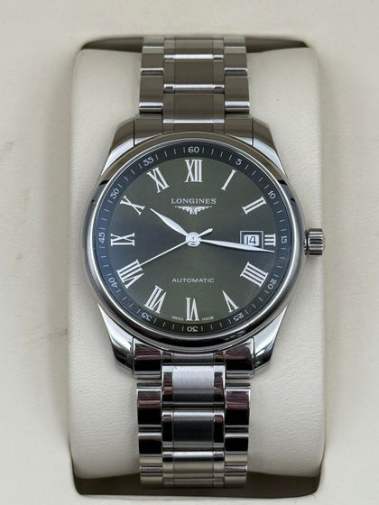LONGINES MASTER COLLECTION,40MM, AUTOMATIC WATCH (SWEEPING HAND),GREEN DIAL, STAINLESS STEEL BRACELET, IN ORIGINAL BOX