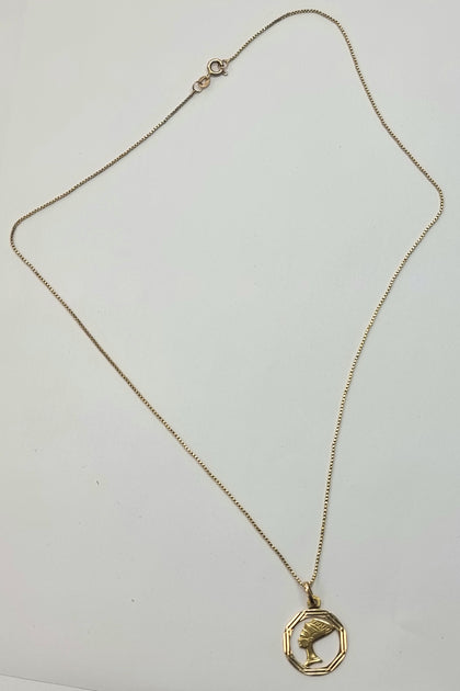 18ct Gold Chain + Queen Nefertini Pendant