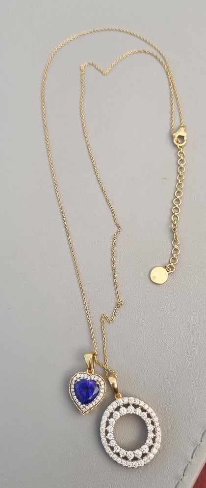 18ct Necklace with 2 Pendants Diamond & Sapphire
