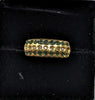750 18CT YELLOW GOLD RING, ROW OF STONE DESIGN, SIZE-O, 3.8G,