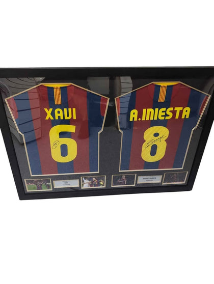 dx Dual Framed And Signed Barcelona Shirts - Xavi & Iniesta Shirts With COA