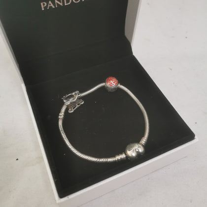 Pandora Bracelet 2 Charms (Belle Charm & Crown Charm), Hallmarked, 22.2Grams, Size: 7