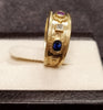 9ct Yellow Gold Medieval Style Diamond & Gem set Band Ring - Size N