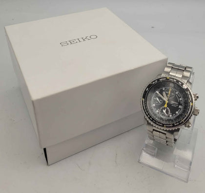 Seiko Flightmaster SNA411P1 7T62-0EB0 Pilot Alarm Chronograph, Includes Steel Bracelet & Box With Papers