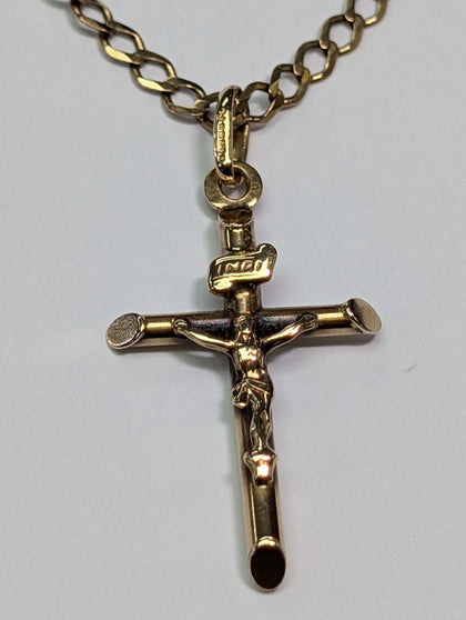 9ct gold curb chain with cross
