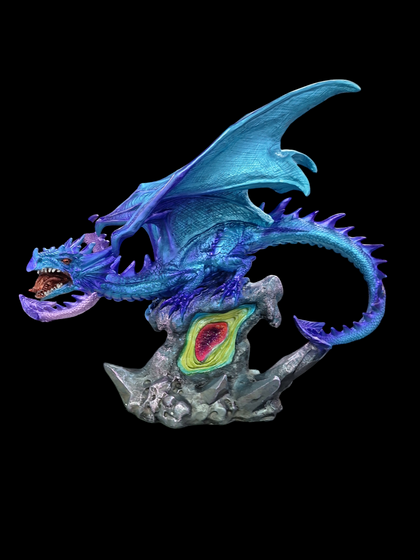 Large Blue Dragon On Gemstone Die-Cast Ornament - Brand New