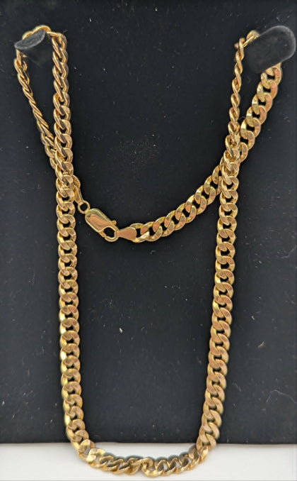 375 Hallmarked 9CT, Yellow Gold, Curbed Chain W/ Lobster Lock, 18
