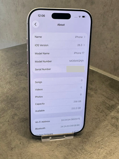 Apple iPhone 17 256GB Lavender BH 100% Cyle 7 Apple Warranty 12/04/27