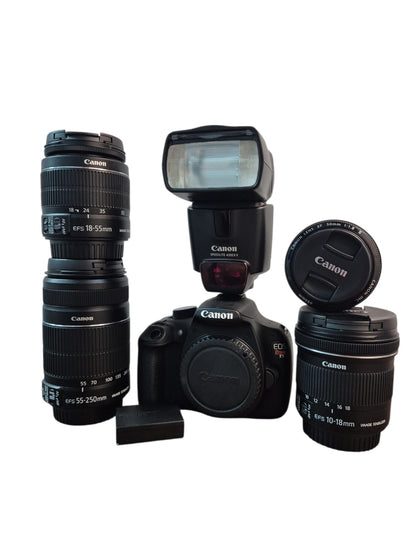Canon EOS Rebel T5 + 18-55mm WITH 3 LENSES AND FLASH