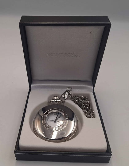 Mount Royal Silver Stainless Steel Pocket Watch With Chain