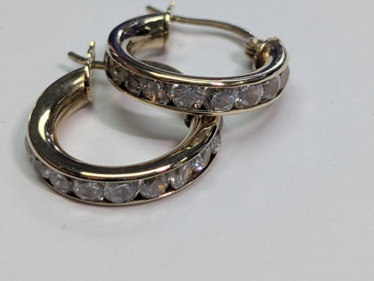 9ct Gold Cz Hoop Earrings