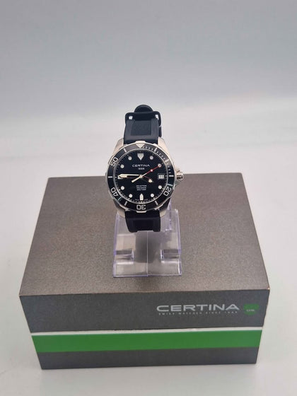 Certina DS Action Quartz 41mm Black Dial Black Rubber Strap - Boxed